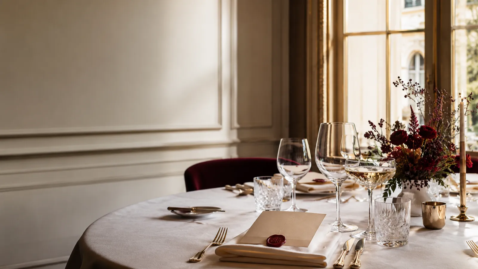 Gedeckter Tisch mit Kerzenlicht
